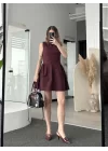 Fermuar Detaylı Mini Elbise - Kahve