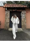 Fermuarlı Eşofman Pantolon İkili Takım - Beyaz
