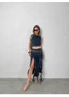 Fırfır Detay Denim Bluz