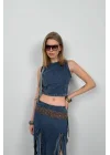 Fırfır Detay Denim Bluz