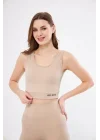 Fitilli Baskılı Crop - Bej