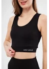 Fitilli Baskılı Crop - Siyah