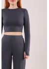 Fitilli Bluz Ve Pantolon Antrasit İkili Takım