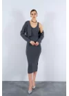 Fitilli Elbise Hırkalı Takım - Füme