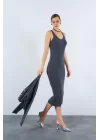 Fitilli Elbise Hırkalı Takım - Füme