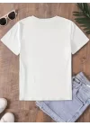 Fiyonk Baskılı Oversize Bisiklet Yaka T-shirt - Beyaz