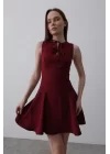 Fiyonk Detay Sıfır Kollu Mini Elbise - Bordo