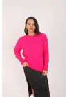 Kadın Pembe Bisiklet Yaka Balon Kol Oversize Triko Kazak