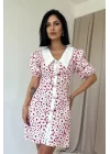 Fuşya Önlük Yakalı Poplin Elbise