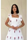 Lacivert Sıfır Kol Fırfırlı Elbise
