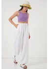 Geniş Paça Keten Pantolon 6735 - Beyaz