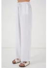 Geniş Paça Keten Pantolon 6735 - Beyaz