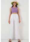 Geniş Paça Keten Pantolon 6735 - Beyaz