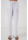 Geniş Paça Keten Pantolon 6735 - Beyaz