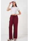 Geniş Paça Keten Pantolon 6735 - Bordo