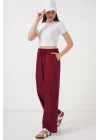 Geniş Paça Keten Pantolon 6735 - Bordo
