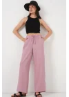Geniş Paça Keten Pantolon 6735 - Gül Kurusu