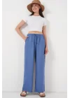 Geniş Paça Keten Pantolon 6735 - İndigo