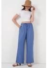 Geniş Paça Keten Pantolon 6735 - İndigo