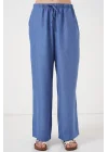 Geniş Paça Keten Pantolon 6735 - İndigo