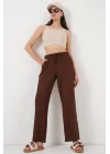 Geniş Paça Keten Pantolon 6735 - Kahverengi