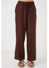Geniş Paça Keten Pantolon 6735 - Kahverengi