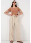 Geniş Paça Keten Pantolon 6735 - Krem