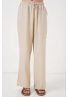 Geniş Paça Keten Pantolon 6735 - Krem
