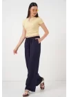Geniş Paça Keten Pantolon 6735 - Lacivert
