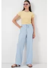 Geniş Paça Keten Pantolon 6735 - Mavi