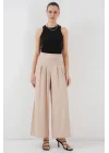 Geniş Paça Pileli Pantolon 6718 - Krem