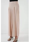 Geniş Paça Pileli Pantolon 6718 - Krem