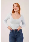 Geniş Yaka Bebe Mavisi Basic Body Bluz