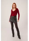 Geniş Yaka Bordo Basic Body Bluz