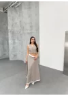 Gi̇o Çi̇zgi̇li̇ Garni̇li̇ Mi̇di̇ Etek Yelek Takim