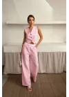 GOFRE ÇİZGİLİ YELEK - PANTOLON TAKIM - Pembe