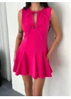 Göğüs Bağlamalı Kolsuz Mini Boy Elbise - Pembe