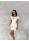 Göğüs Bağlamalı Mini Elbise - Beyaz