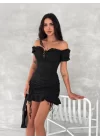 Göğüs Bağlamalı Mini Elbise - Siyah