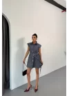 GÖMLEK ELBİSE KOLSUZ TENCEL KUMAŞ - Mavi