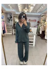 MetuCa Kadın Zümrüt Pamuk Bürümcük Takım Gömlek ve Beli Lastikli Geniş Paça Pantolon