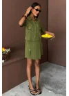 Gömlek Şort Etek Viscon Keten Takım 10162