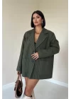 Haki Çizgili Oversize Ceket