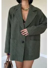 Haki Çizgili Oversize Ceket