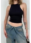 Halter Yaka Kolsuz Bluz