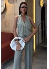 Halter Yaka Yelekli Modal Takım 10144