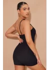 Kadın Asimetrik Askılı Mini Kaşkorse Bodycon Tulum