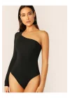 Kadın Asimetrik Kesim Tek Kol Ipek Jarse Bodysuit