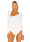 Kadın Beyaz Asimetrik Yaka Uzun Kollu Çift Katlı Tanga Kesim Sandy Bodysuit