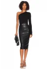 Kadın Siyah Tek Omuz Uzun Kollu Asimetrik Kesim Esnek Kaşkorse Bluz